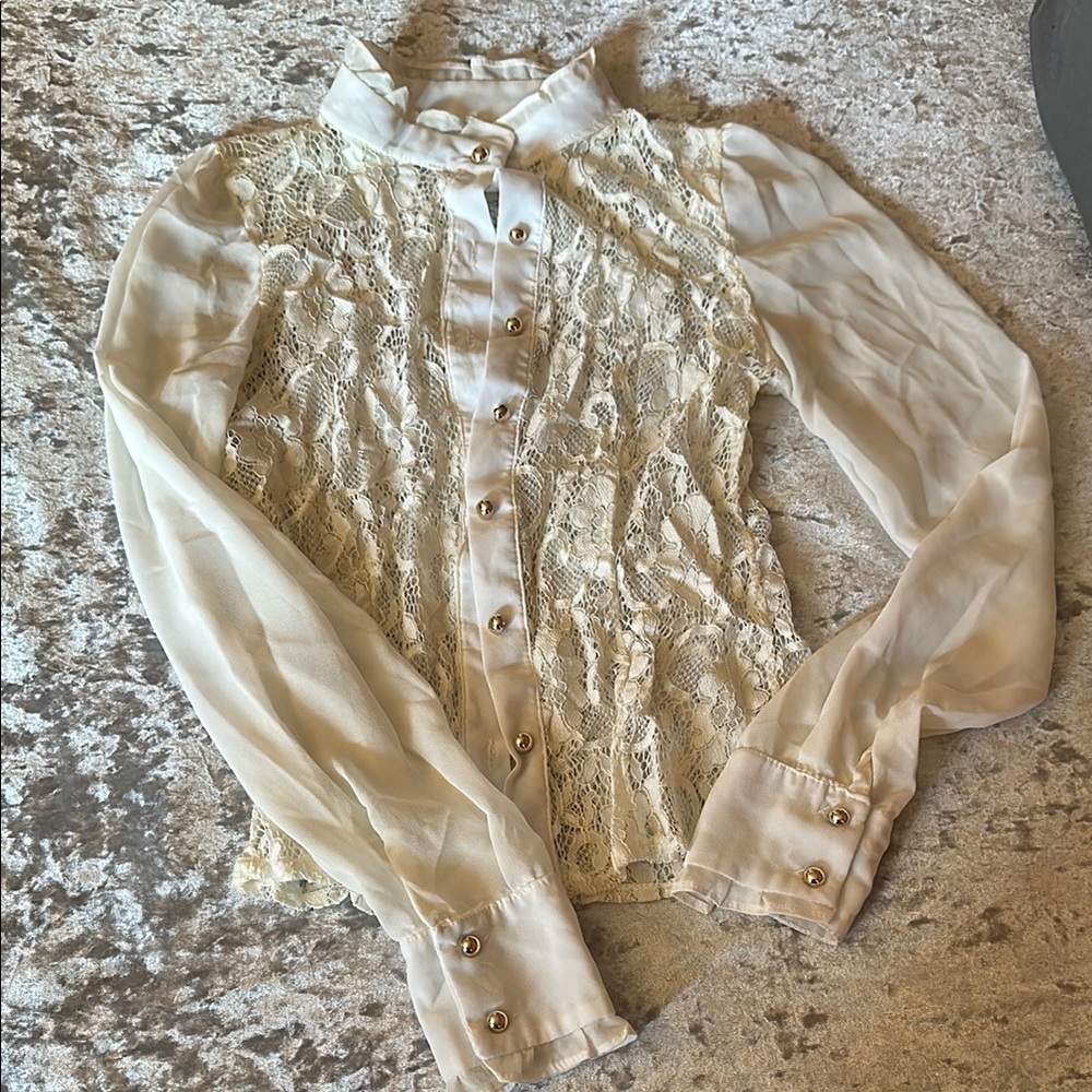 Elegant Lace Button-Up Blouse